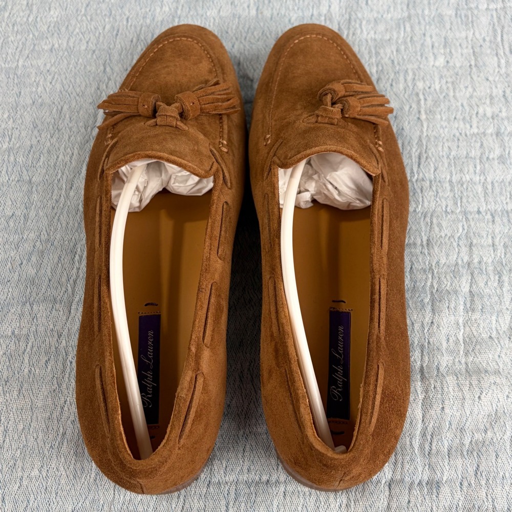 Ralph Lauren Purple Label Quillis Tassel Loafers Teak Calf Suede EU 38.5 US 8.5 - Picture 4 of 16